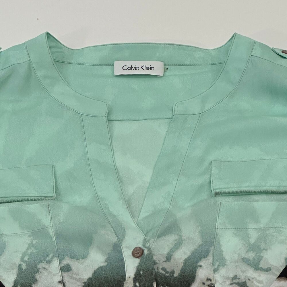 Calvin Klein‎ Women's Button-Up Blouse Green Black Size 3XL